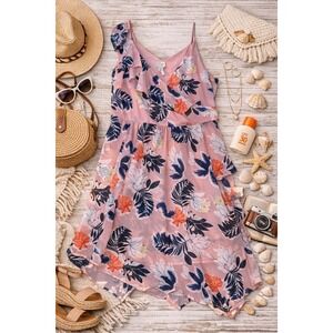 A New Day Handkerchief Dress M Pink Floral Ruffle Asymmetrical Romantic Boho